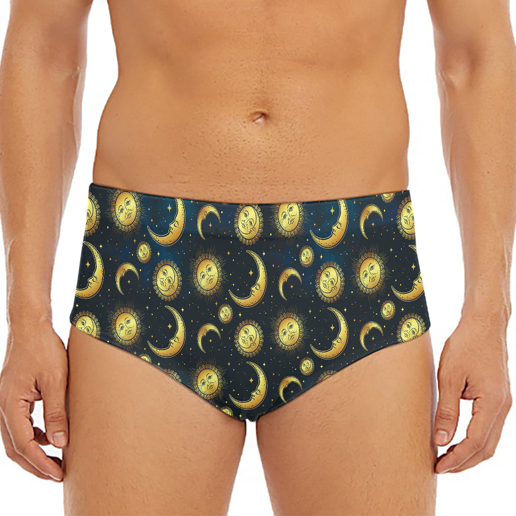 Vintage Moon And Sun Pattern Print Men's Triangle Swim Briefs
