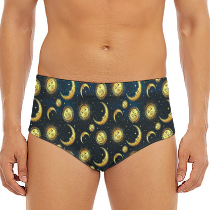 Vintage Moon And Sun Pattern Print Men's Triangle Swim Briefs
