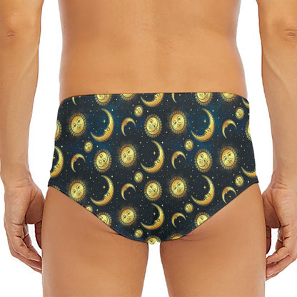 Vintage Moon And Sun Pattern Print Men's Triangle Swim Briefs