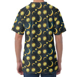 Vintage Moon And Sun Pattern Print Men's Velvet T-Shirt