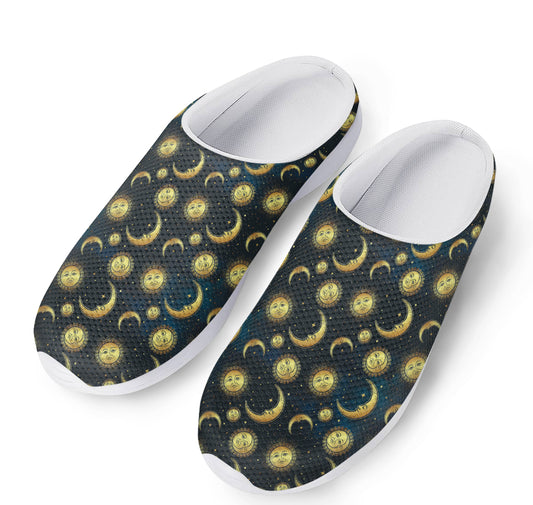 Vintage Moon And Sun Pattern Print Mesh Casual Shoes