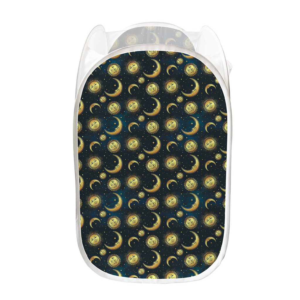 Vintage Moon And Sun Pattern Print Mesh Laundry Hamper