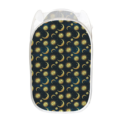Vintage Moon And Sun Pattern Print Mesh Laundry Hamper