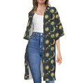Vintage Moon And Sun Pattern Print Open Front Beach Cover Up