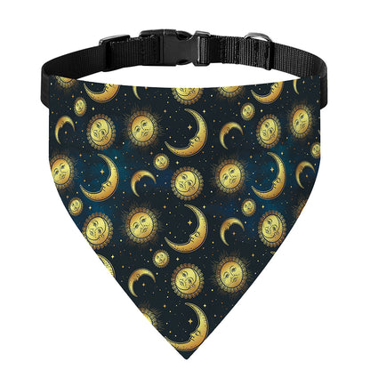 Vintage Moon And Sun Pattern Print Over The Collar Dog Bandana