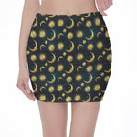 Vintage Moon And Sun Pattern Print Pencil Mini Skirt