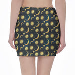 Vintage Moon And Sun Pattern Print Pencil Mini Skirt