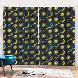 Vintage Moon And Sun Pattern Print Pencil Pleat Curtains