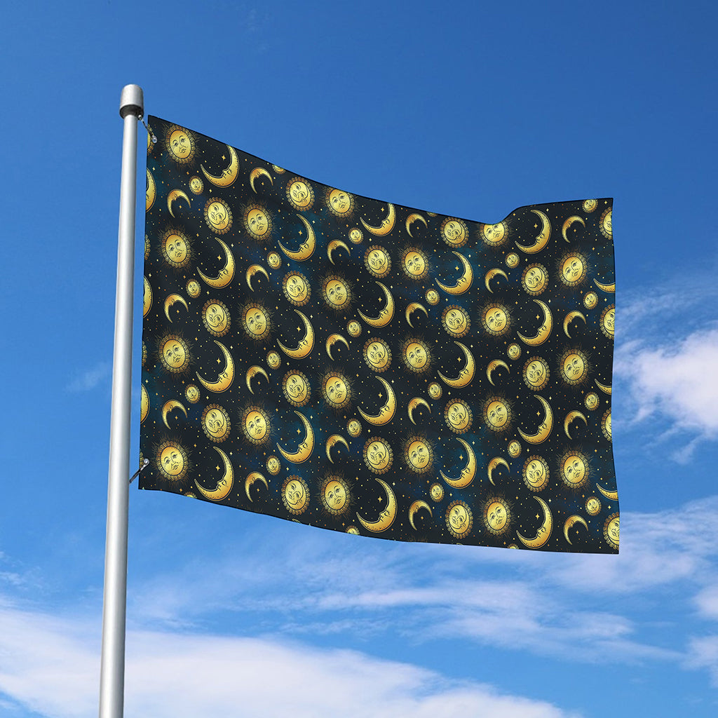 Vintage Moon And Sun Pattern Print Polyester Flag