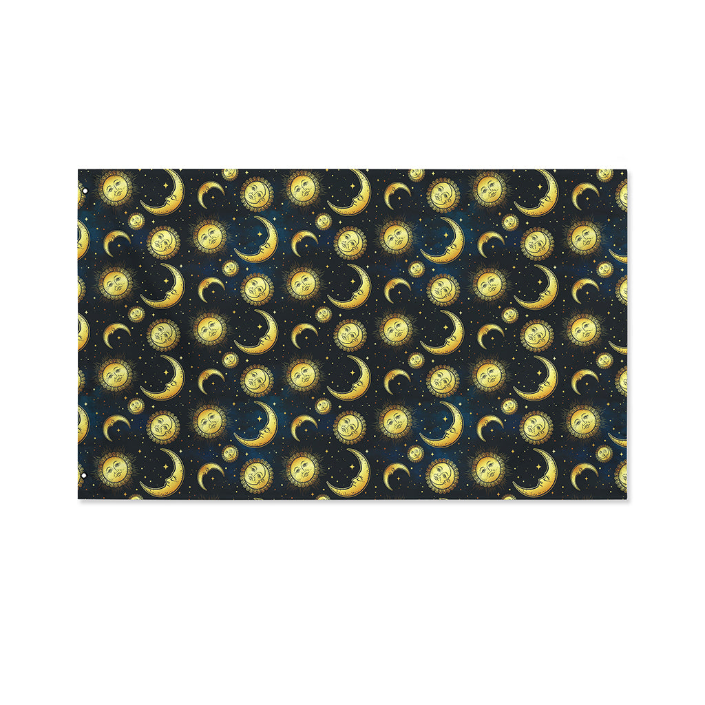Vintage Moon And Sun Pattern Print Polyester Flag