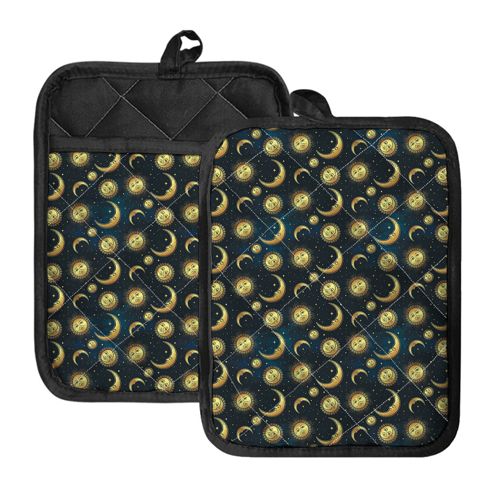 Vintage Moon And Sun Pattern Print Pot Holders With Pocket