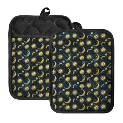 Vintage Moon And Sun Pattern Print Pot Holders With Pocket