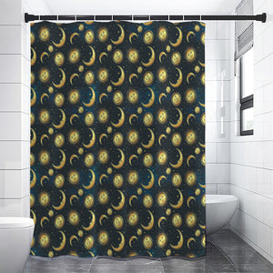 Vintage Moon And Sun Pattern Print Premium Shower Curtain