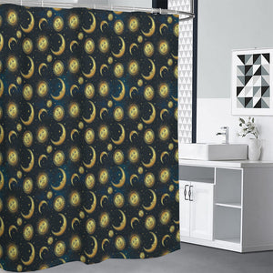 Vintage Moon And Sun Pattern Print Premium Shower Curtain