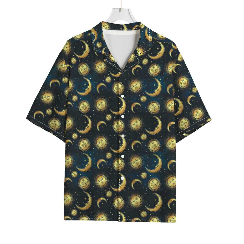 Vintage Moon And Sun Pattern Print Rayon Hawaiian Shirt