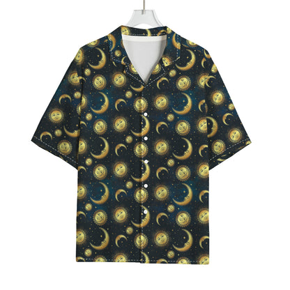 Vintage Moon And Sun Pattern Print Rayon Hawaiian Shirt