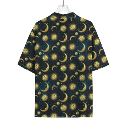 Vintage Moon And Sun Pattern Print Rayon Hawaiian Shirt
