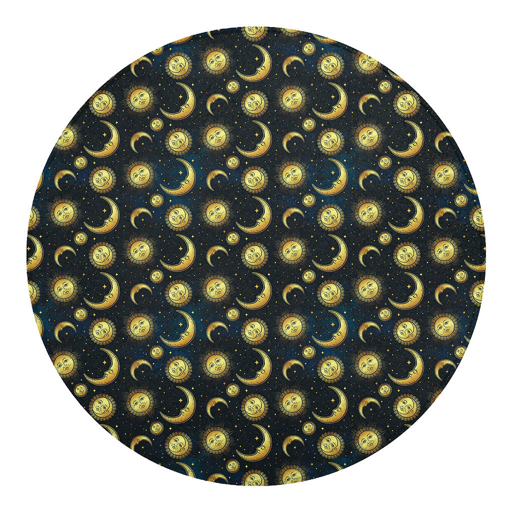 Vintage Moon And Sun Pattern Print Round Blanket