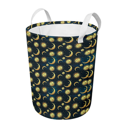 Vintage Moon And Sun Pattern Print Round Laundry Basket