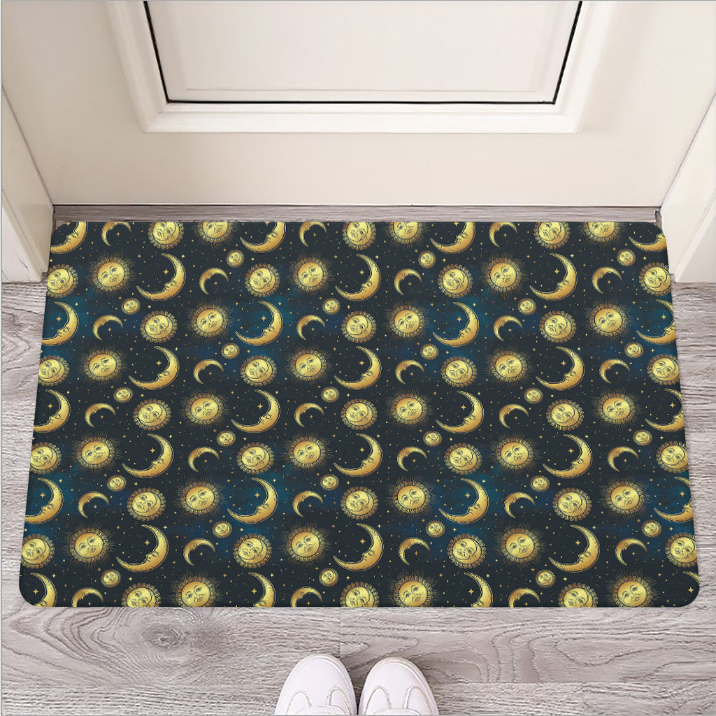 Vintage Moon And Sun Pattern Print Rubber Doormat