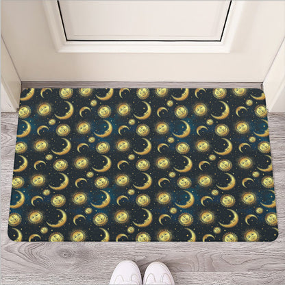 Vintage Moon And Sun Pattern Print Rubber Doormat