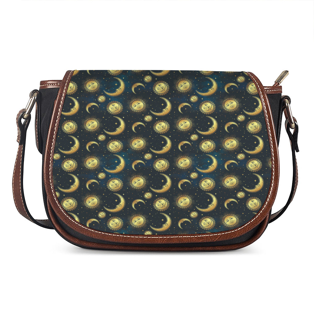 Vintage Moon And Sun Pattern Print Saddle Bag