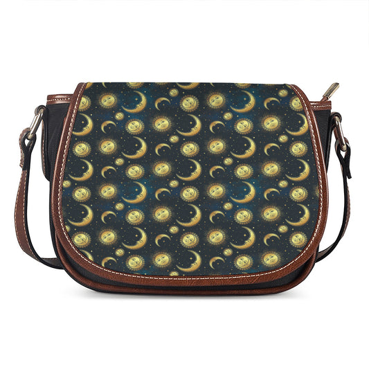 Vintage Moon And Sun Pattern Print Saddle Bag