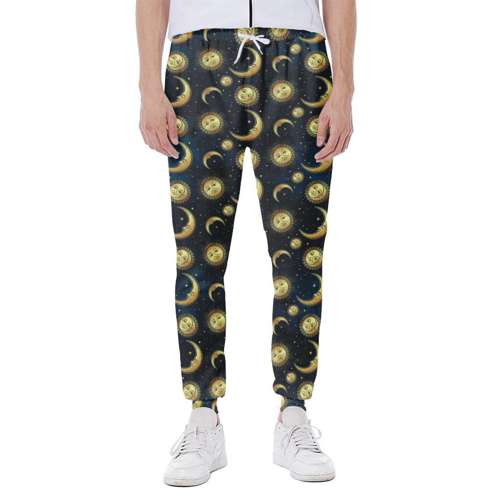 Vintage Moon And Sun Pattern Print Scuba Joggers