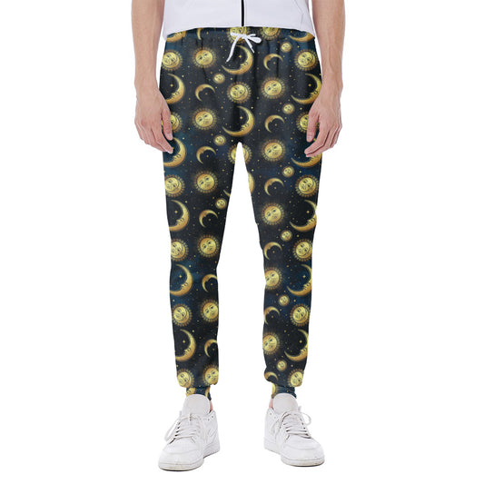 Vintage Moon And Sun Pattern Print Scuba Joggers