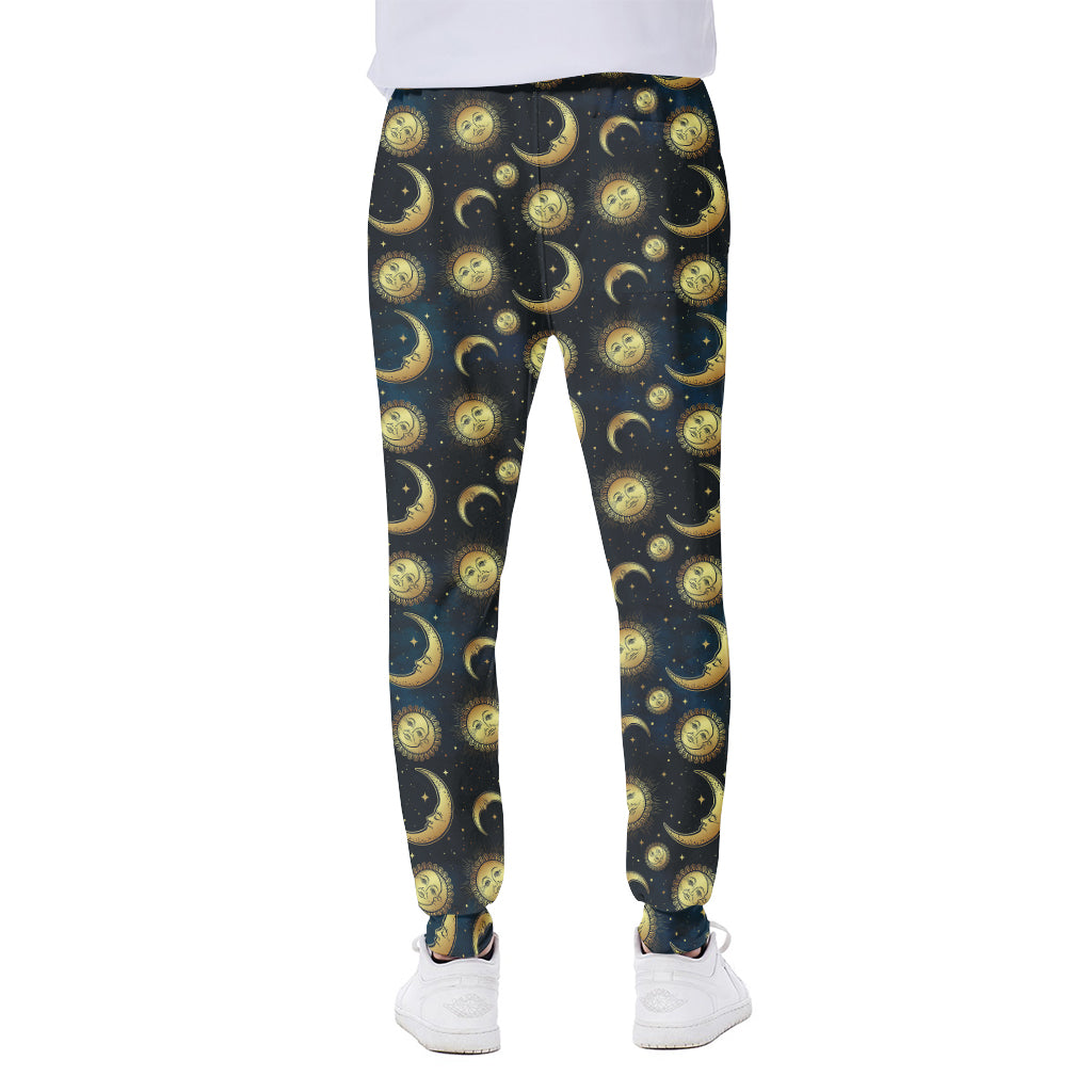 Vintage Moon And Sun Pattern Print Scuba Joggers