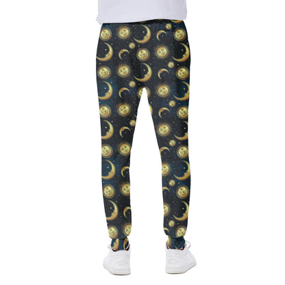 Vintage Moon And Sun Pattern Print Scuba Joggers