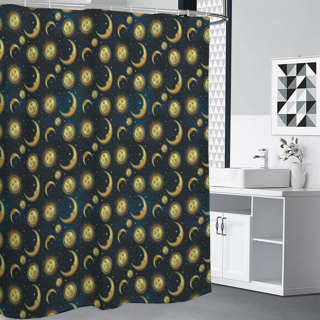 Vintage Moon And Sun Pattern Print Shower Curtain