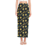 Vintage Moon And Sun Pattern Print Side Slit Maxi Skirt