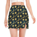 Vintage Moon And Sun Pattern Print Side Slit Mini Skirt