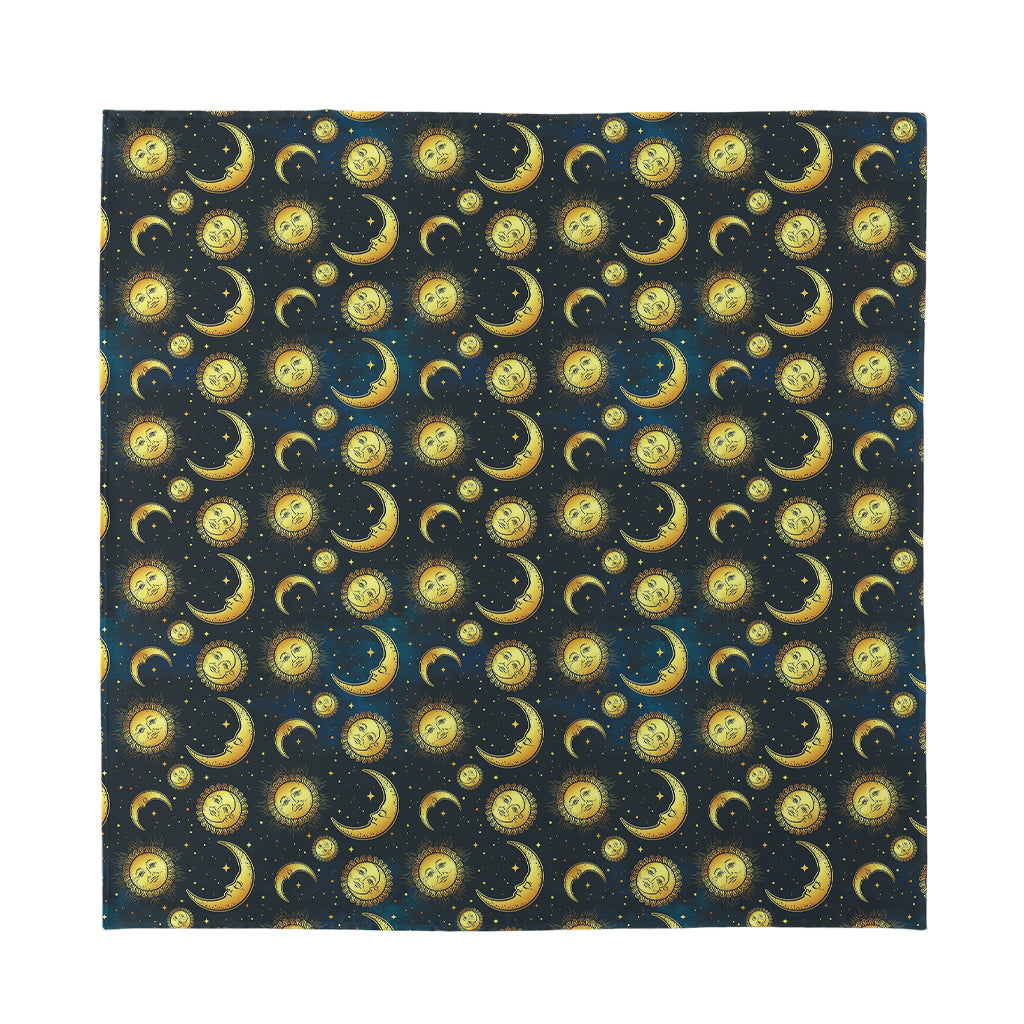 Vintage Moon And Sun Pattern Print Silk Bandana