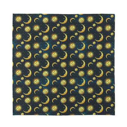 Vintage Moon And Sun Pattern Print Silk Bandana