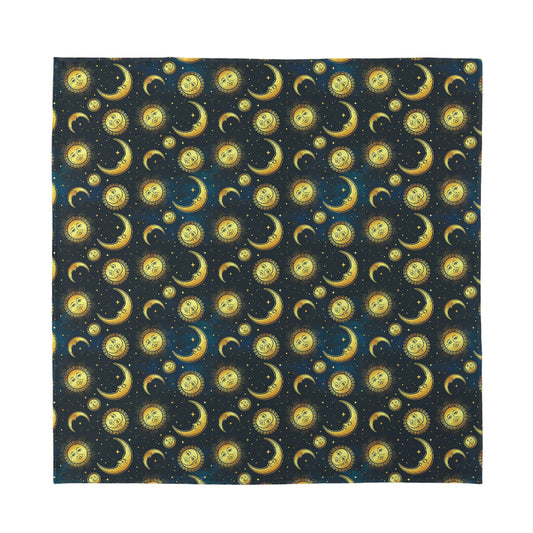 Vintage Moon And Sun Pattern Print Silk Bandana