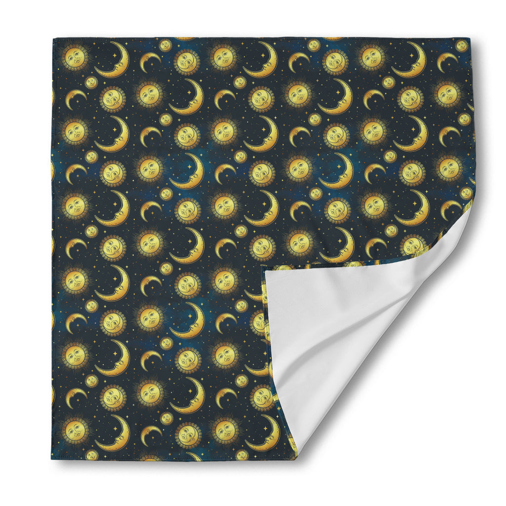 Vintage Moon And Sun Pattern Print Silk Bandana