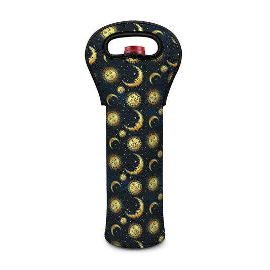 Vintage Moon And Sun Pattern Print Single Neoprene Wine Tote