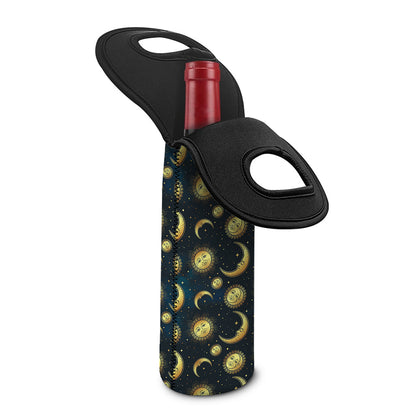 Vintage Moon And Sun Pattern Print Single Neoprene Wine Tote