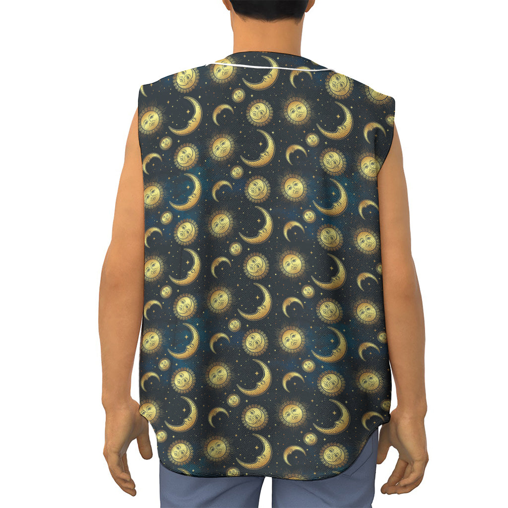 Vintage Moon And Sun Pattern Print Sleeveless Baseball Jersey