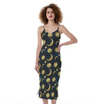 Vintage Moon And Sun Pattern Print Slim Fit Midi Cami Dress
