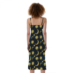 Vintage Moon And Sun Pattern Print Slim Fit Midi Cami Dress