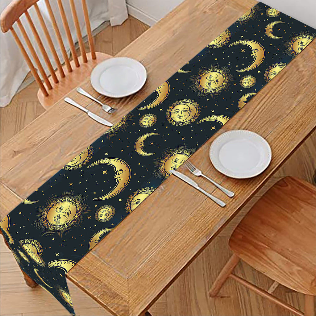 Vintage Moon And Sun Pattern Print Table Runner