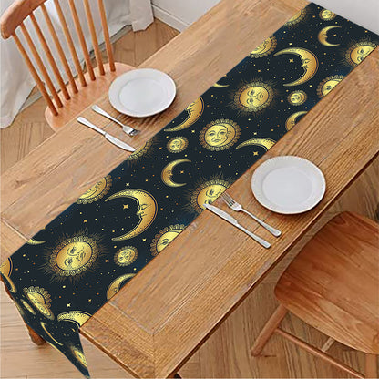 Vintage Moon And Sun Pattern Print Table Runner