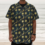 Vintage Moon And Sun Pattern Print Textured Short Sleeve Shirt