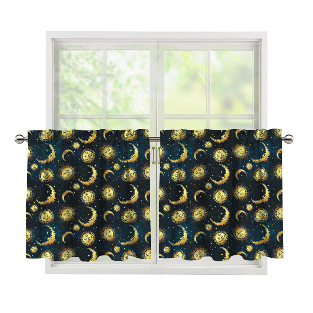 Vintage Moon And Sun Pattern Print Tier Curtains