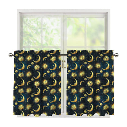 Vintage Moon And Sun Pattern Print Tier Curtains