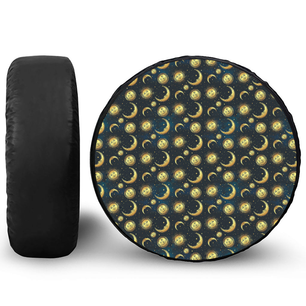 Vintage Moon And Sun Pattern Print Tire Cover