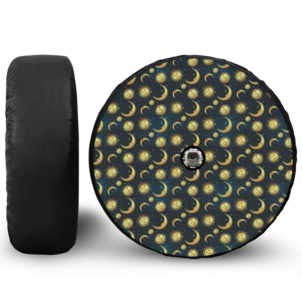 Vintage Moon And Sun Pattern Print Tire Cover With Camera Hole